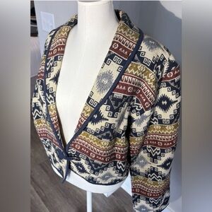 VTG Flashback Southwestern Tapestry Jacket  Navy Gold Red Tan Med Ranch Aztec